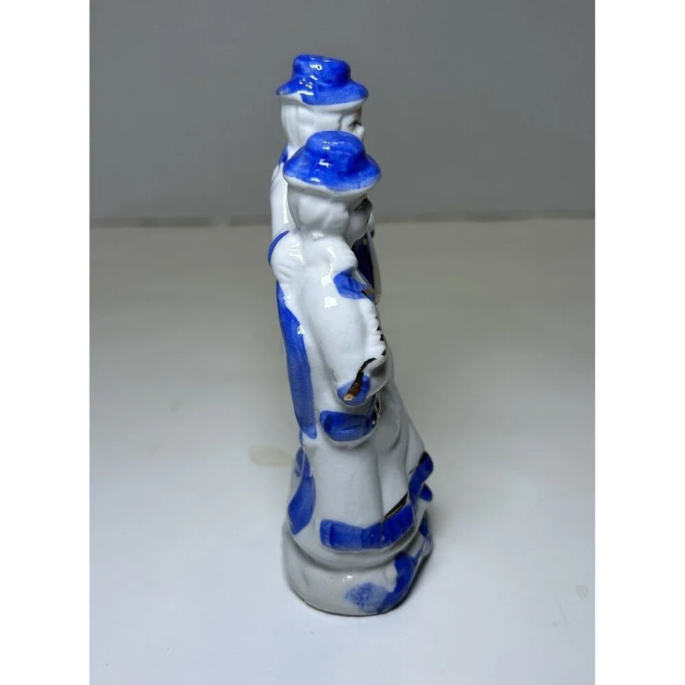 Vintage Victorian/Colonial Porcelain Couple Playing Music Figurine White/Blue